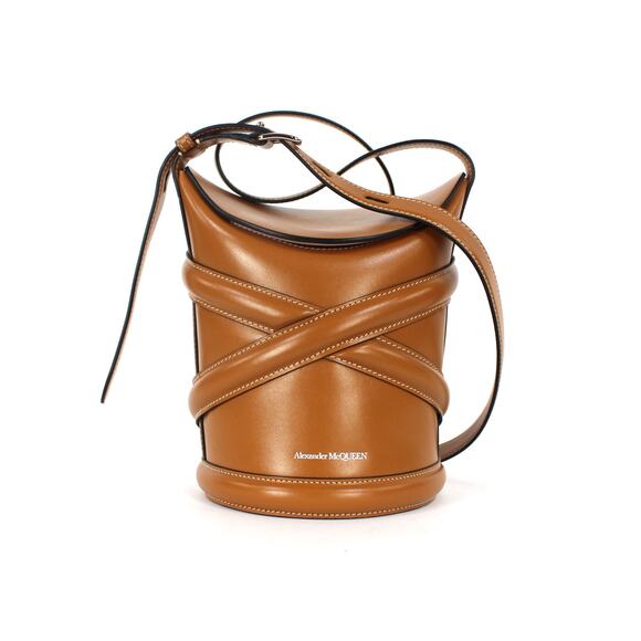 Alexander McQueen The Curve Tan Calfskin Mini Crossbody Bucket Bag NEW Leather